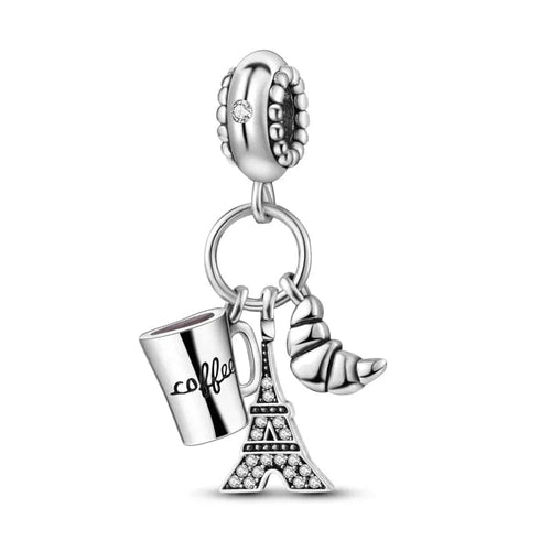 Turnul Eiffel Paris Croissant Cafea Franța Vacanță Dangle Charm