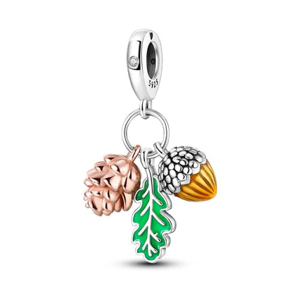 Pine Cone, Leaf & Acorn Triple Autumn Charm