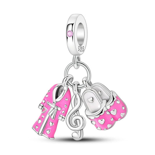 Pink Slippers & Robe Charm with Music Note