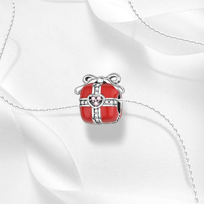 Radiant Red Gift Box Charm with Heart Accent