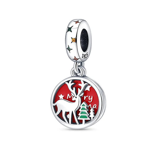 Red Merry Christmas Reindeer Dangle Charm