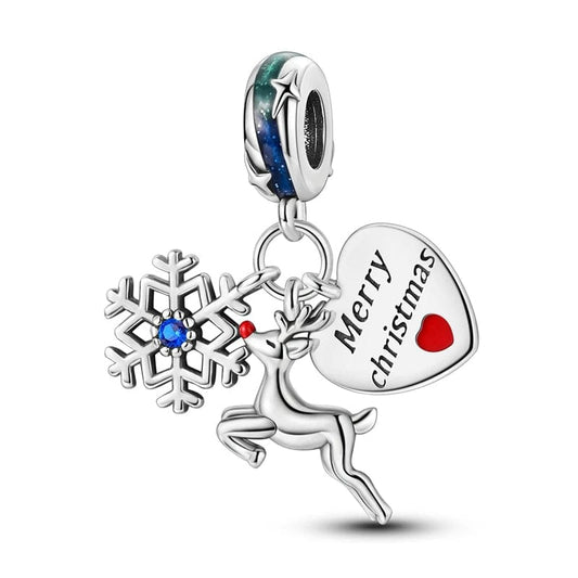 Reindeer & Snowflake Merry Christmas Charm