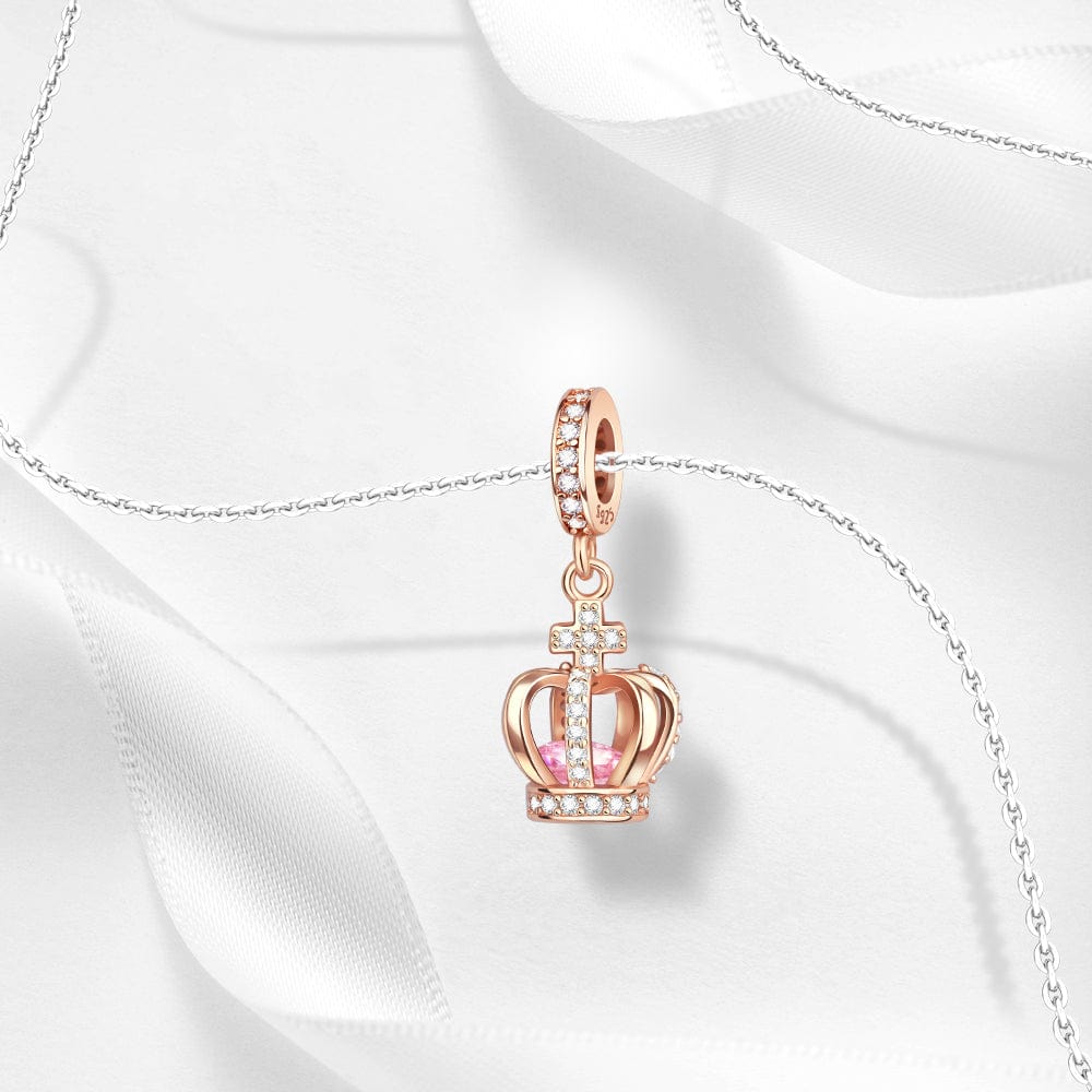 Rose Gold Crown Charm rózsaszín kristályokkal és CZ díszítéssel