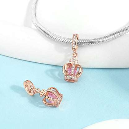 Rose Gold Crown Charm rózsaszín kristályokkal és CZ díszítéssel