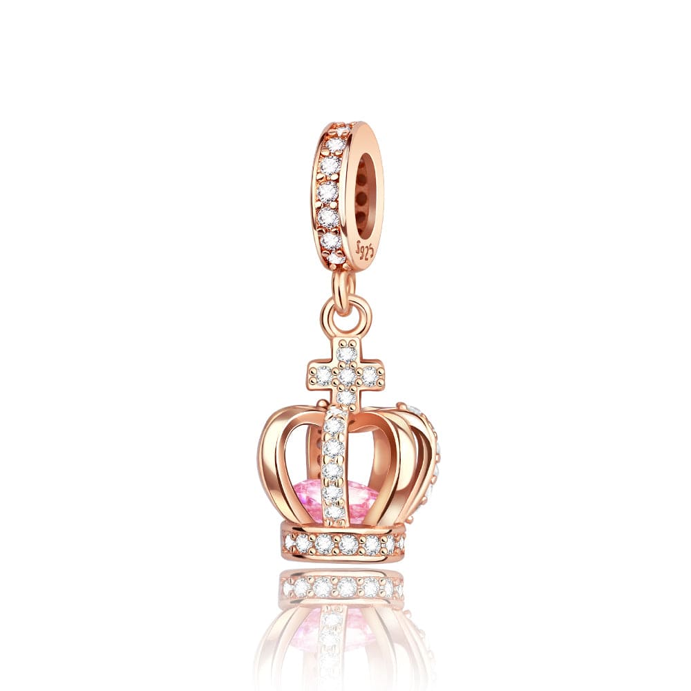 Rose Gold Crown Charm rózsaszín kristályokkal és CZ díszítéssel