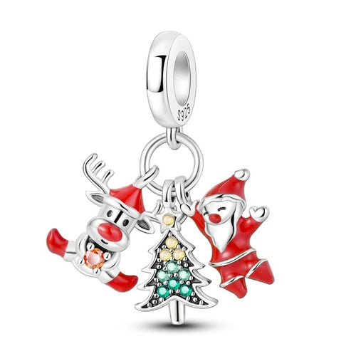 Santa, Reindeer & Christmas Tree Triple Dangle Charm