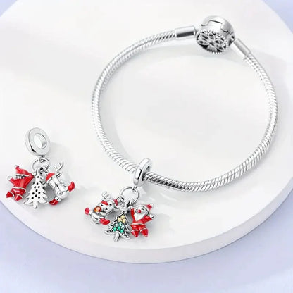 Santa, Reindeer & Christmas Tree Triple Dangle Charm