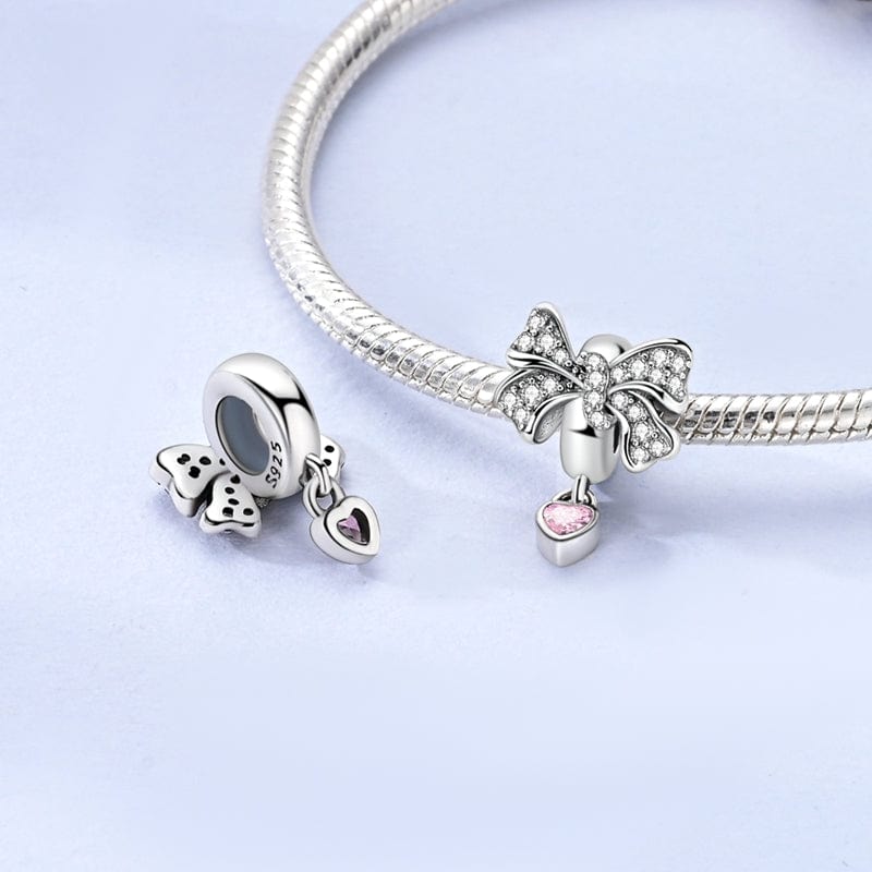 Sparkling Bow with Pink Heart Charm