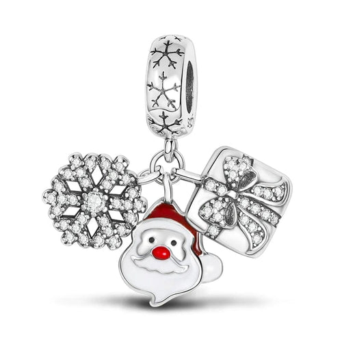 Sparkling Christmas Santa, Snowflake & Gift Trio Charm