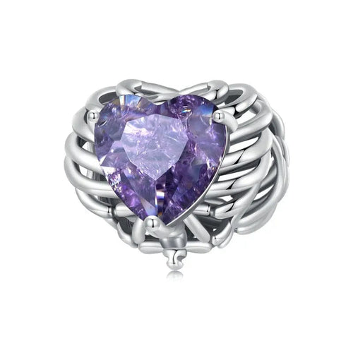 Sparkling Purple Skull Heart Charm