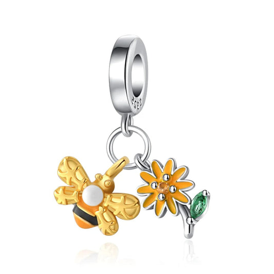 Charm colgante de girasol y abeja