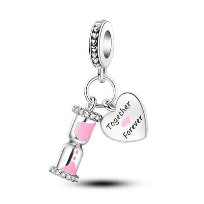 Amuleto colgante rosa con forma de reloj de arena Together &amp; Forever