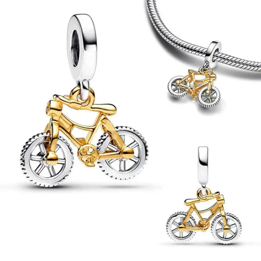 Charm colgante de bicicleta con ruedas giratorias de dos tonos