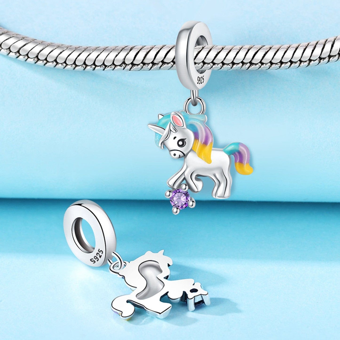 Unicorn Charm with Pastel Mane and Sparkling Crystal Accent