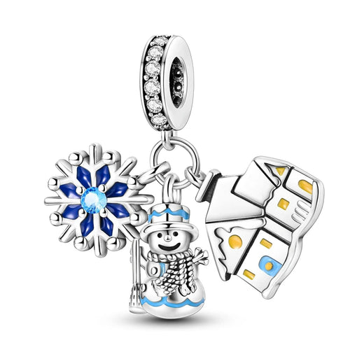 Winter Wonderland Charm Trio – Snowflake, Snowman & Cozy House