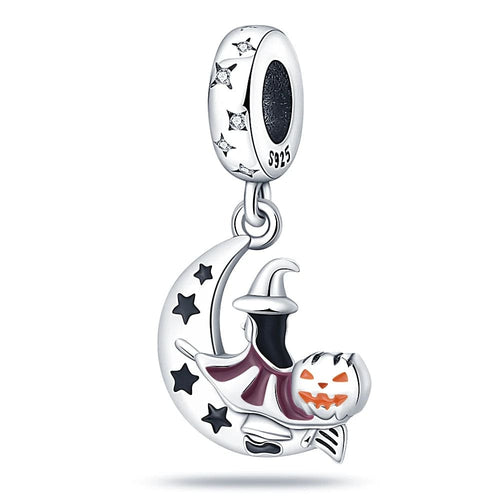 Witch and Pumpkin on the Moon Dangle Charm