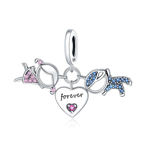 Damen & Herren Forever Heart Triple Dangle Charm