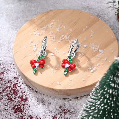 Candy Cane & Bow Holiday Earrings