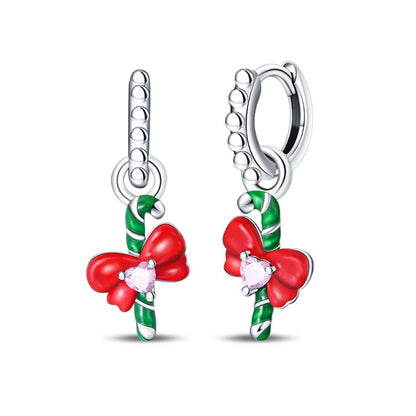 Candy Cane & Bow Holiday Earrings