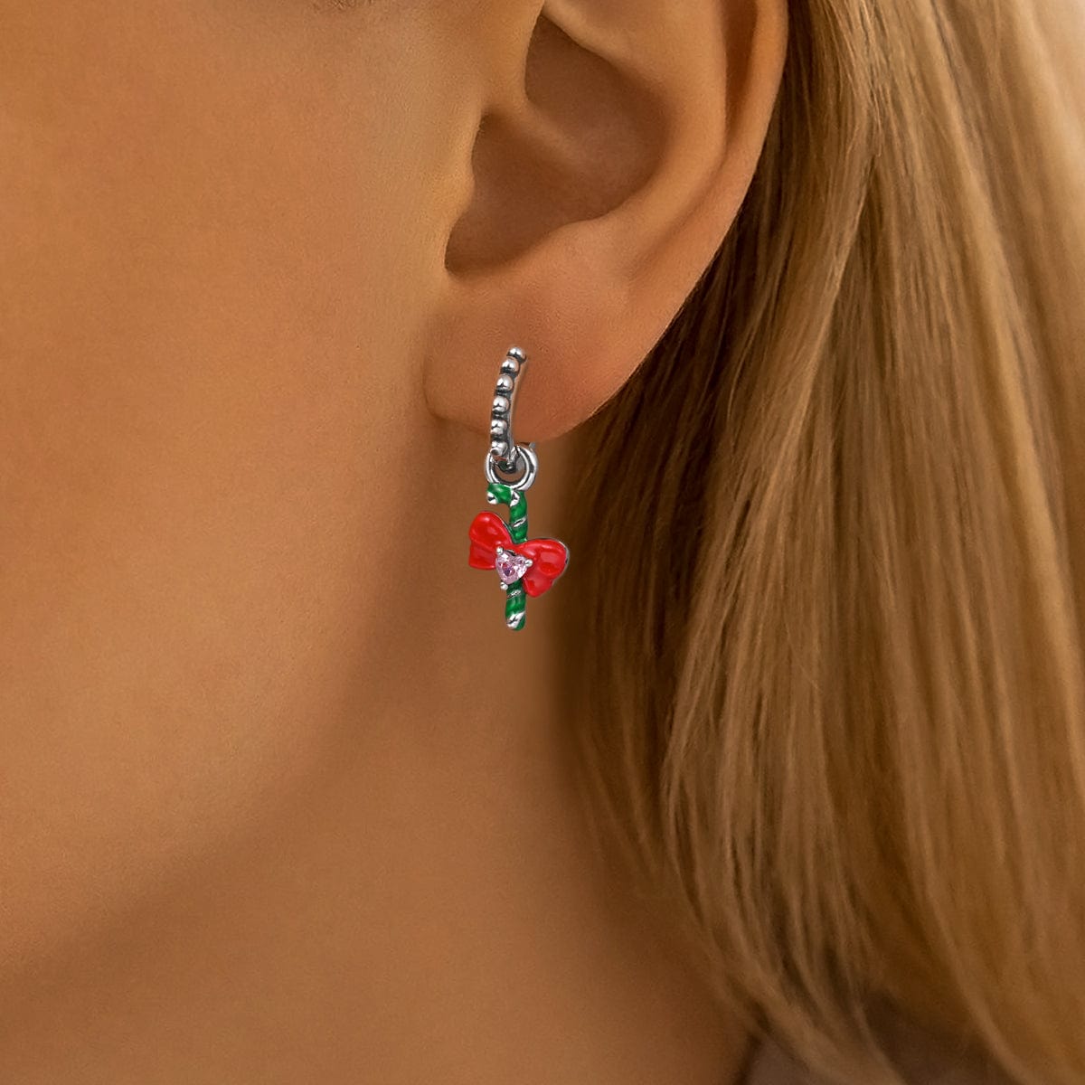 Candy Cane & Bow Holiday Earrings