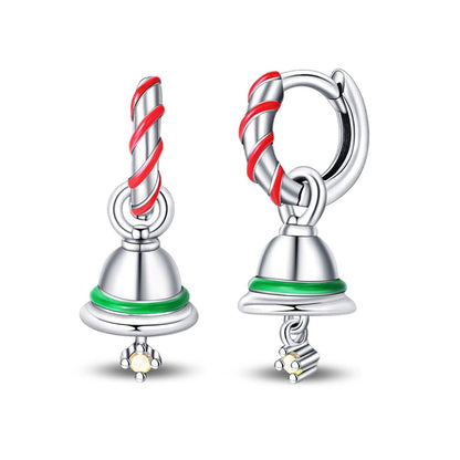 Holiday Bell & Candy Cane Hoop Earrings