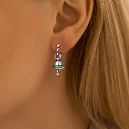 Holiday Bell & Candy Cane Hoop Earrings