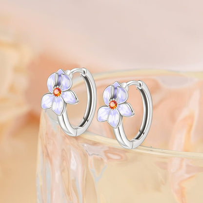 Blooming Violet Flower Hoop Earrings