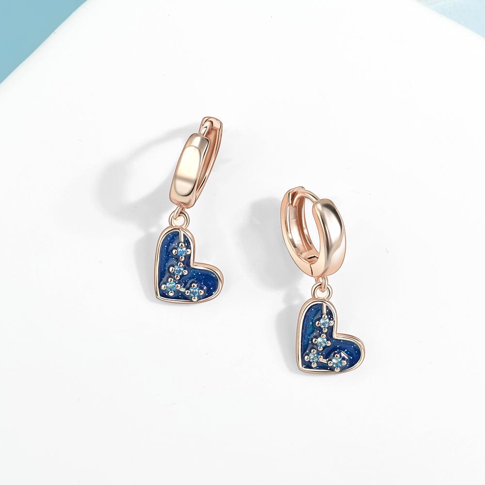 Blue Heart Drop Earrings with Sparkling Crystal Accents