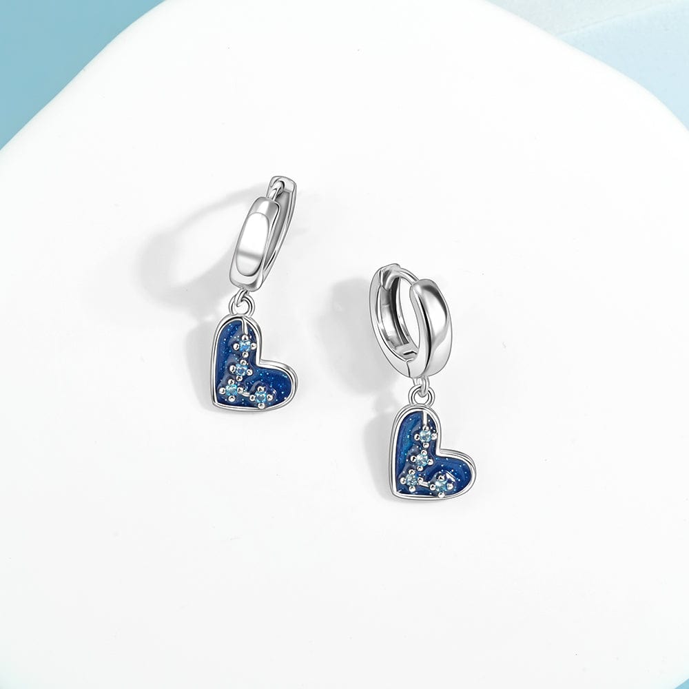 Blue Heart Drop Earrings with Sparkling Crystal Accents