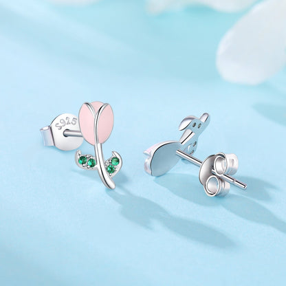 Blushing Rosebud Sterling Studs