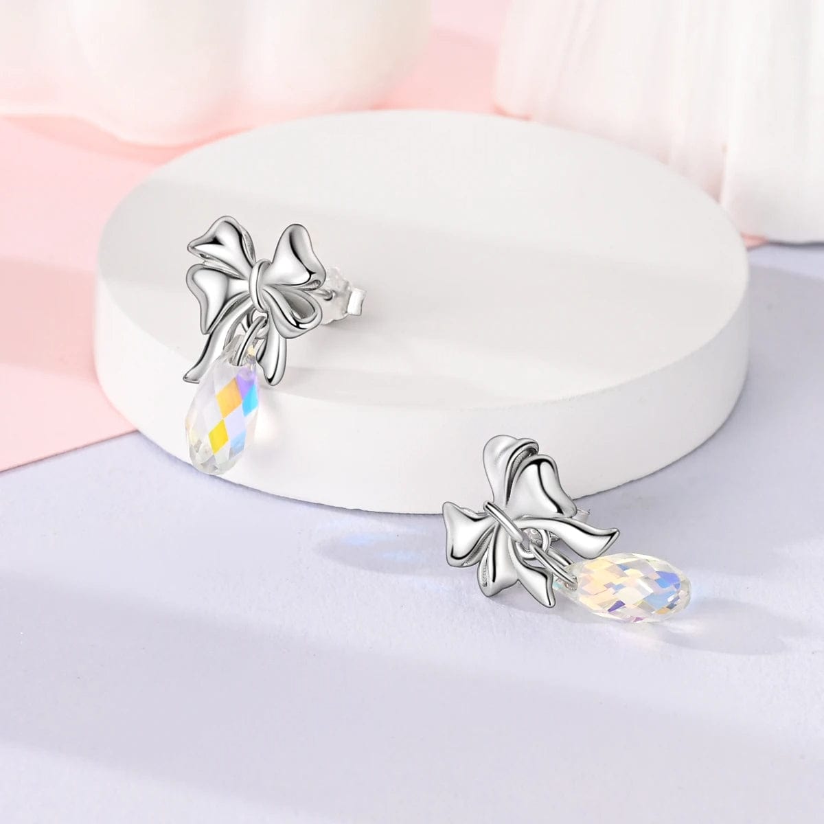 Bow Earrings with Faceted Crystal Drops