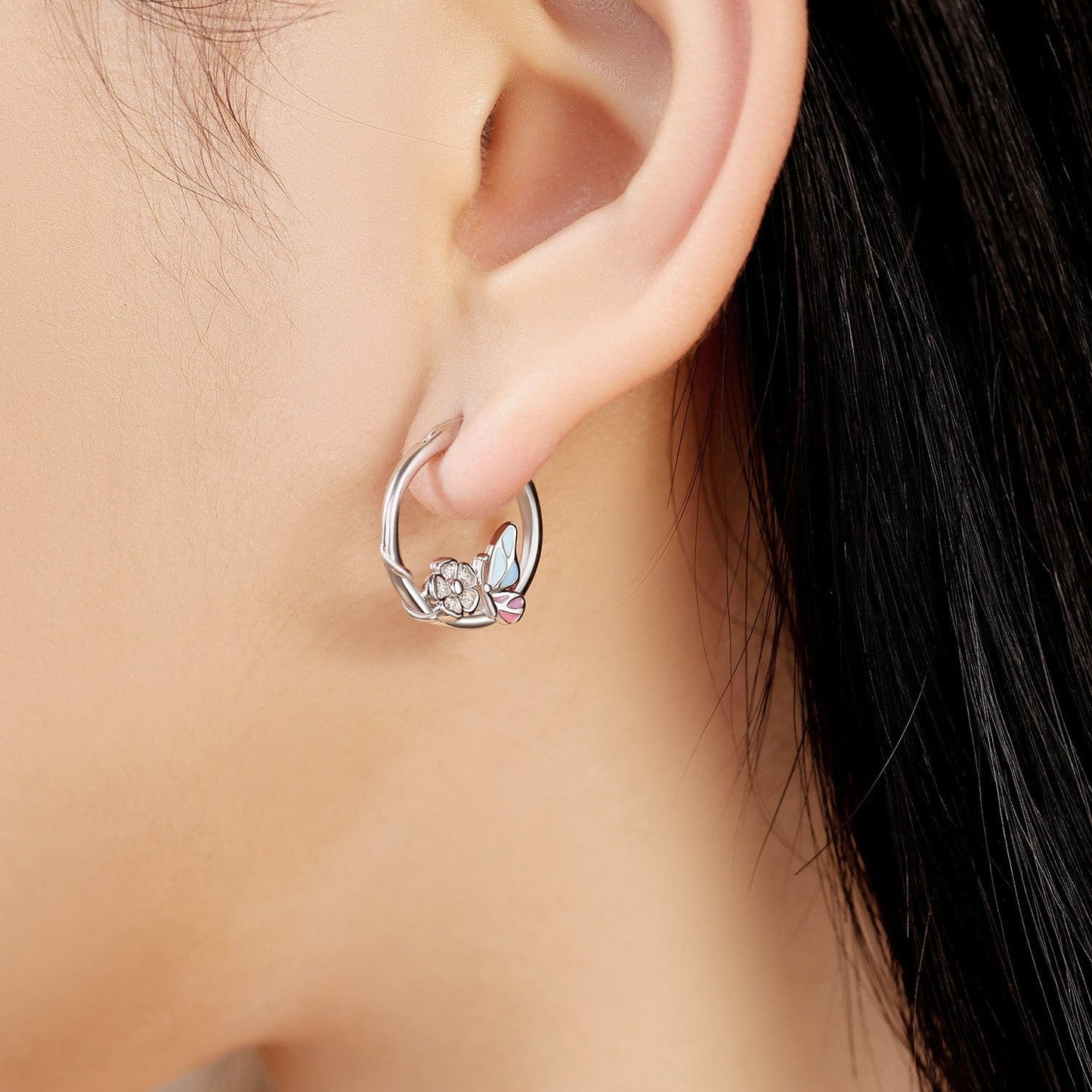 Butterfly and Flower Hoop Earrings