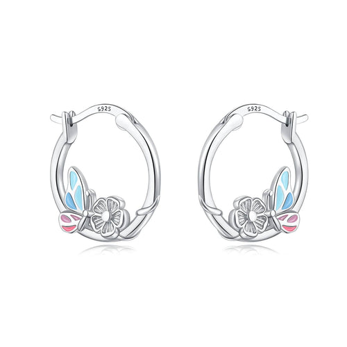 Butterfly and Flower Hoop Earrings