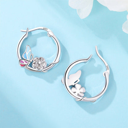 Butterfly and Flower Hoop Earrings