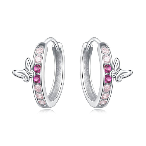 Butterfly Bliss Pink Hoop Earrings