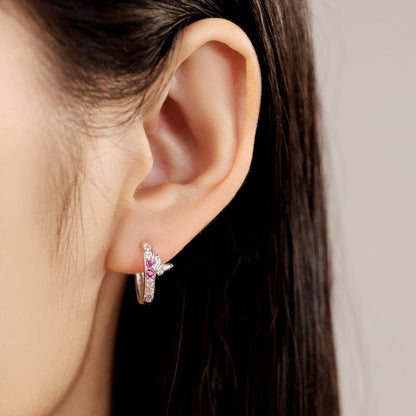 Butterfly Bliss Pink Hoop Earrings