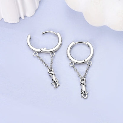 Charming Cat Dangle Hoops