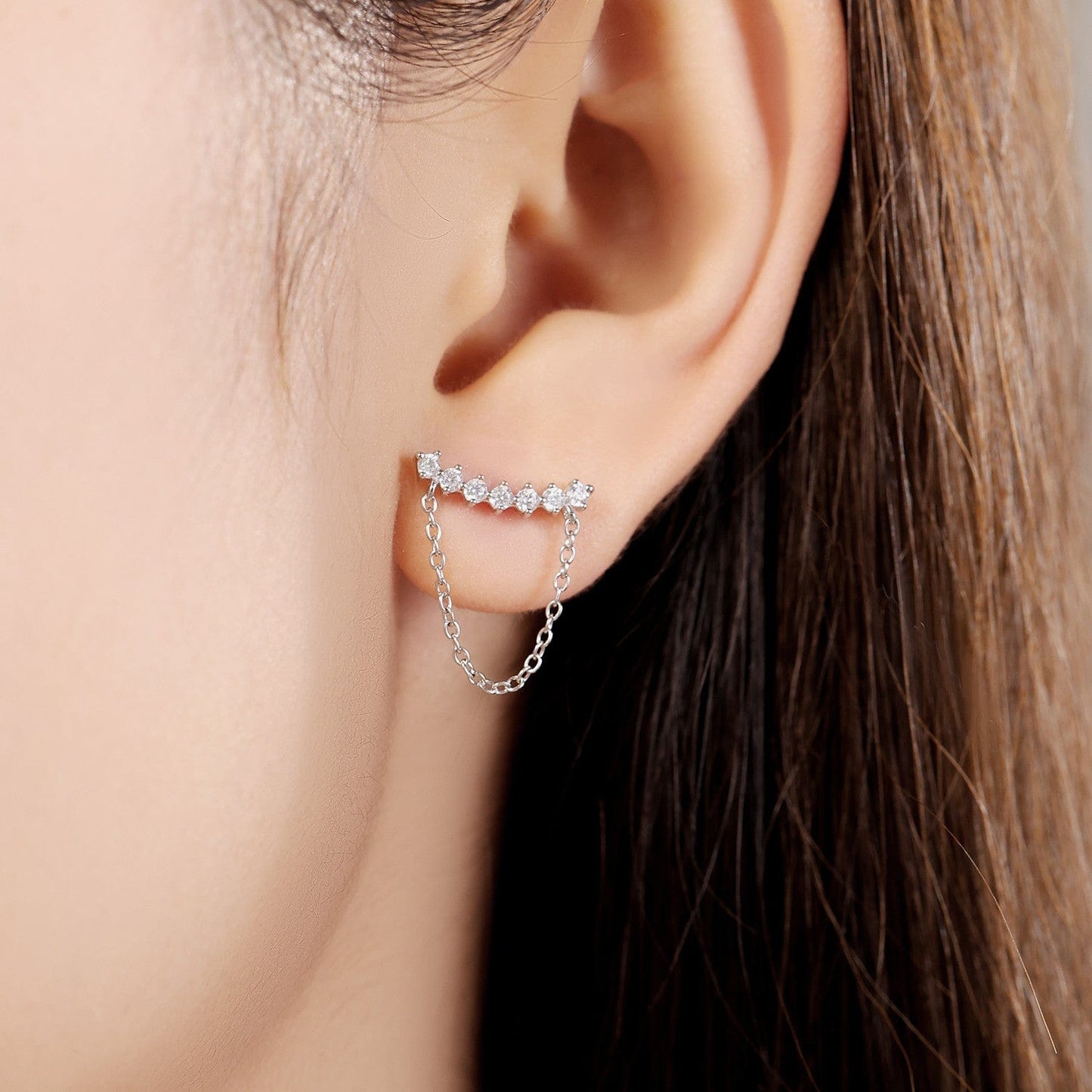 Diamond Chain Stud Earrings