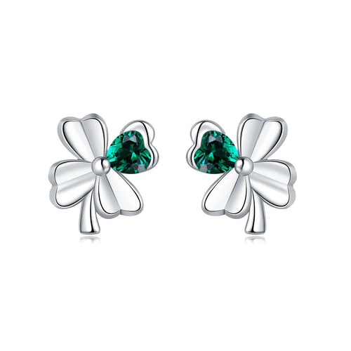 Emerald Heart Clover Earrings