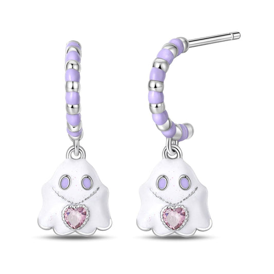 Ghost Hoop Earrings with Heart Gemstone