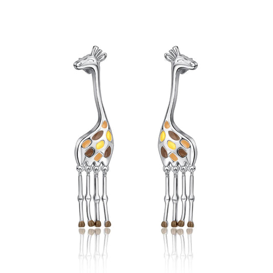 Giraffe Drop Earrings with Enamel Details