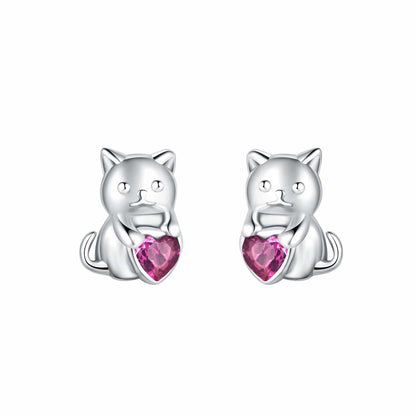 Purrfectly Pink Heart Cat Studs.