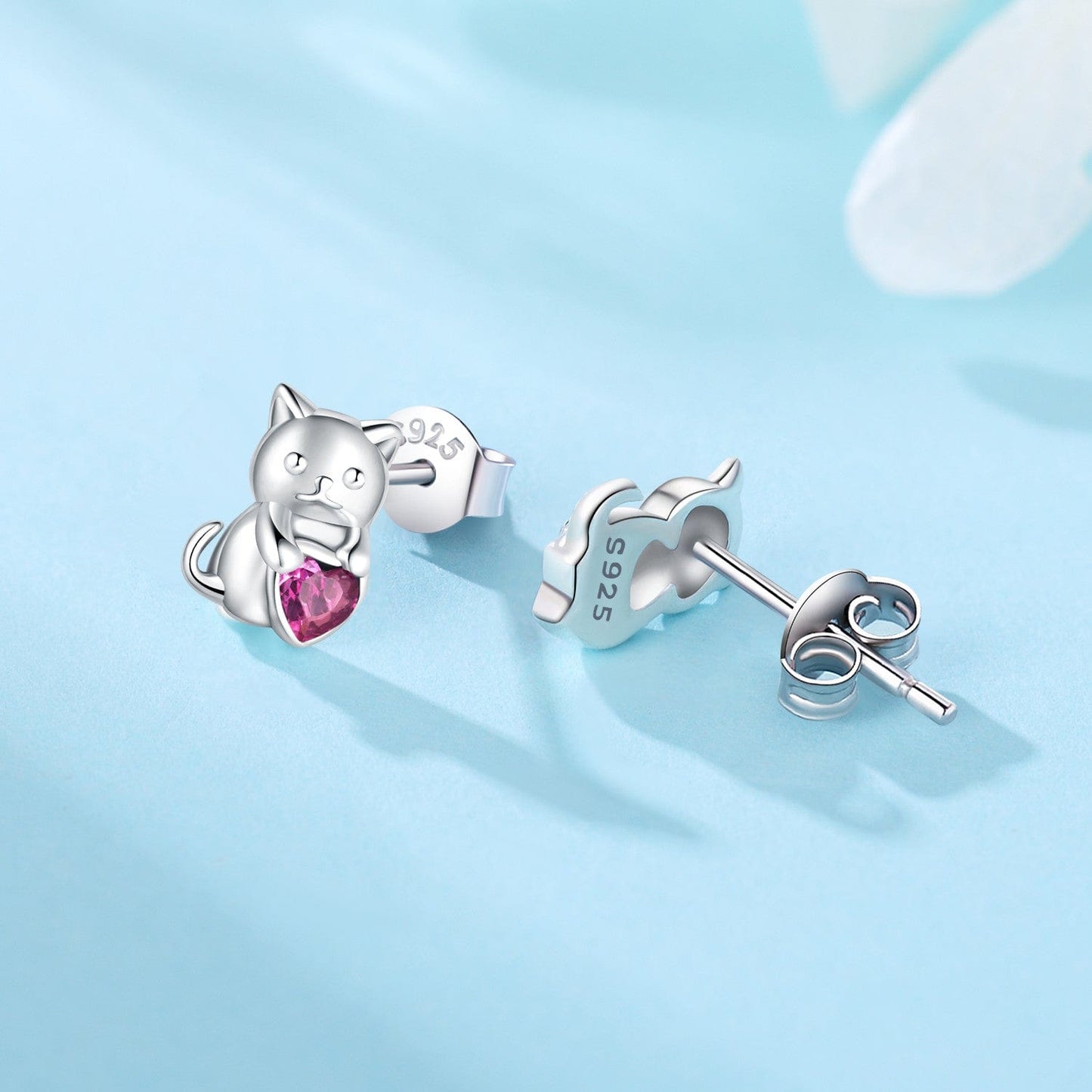 Purrfectly Pink Heart Cat Studs.