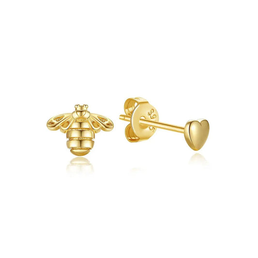 Shine Bee & Heart Stud Earrings