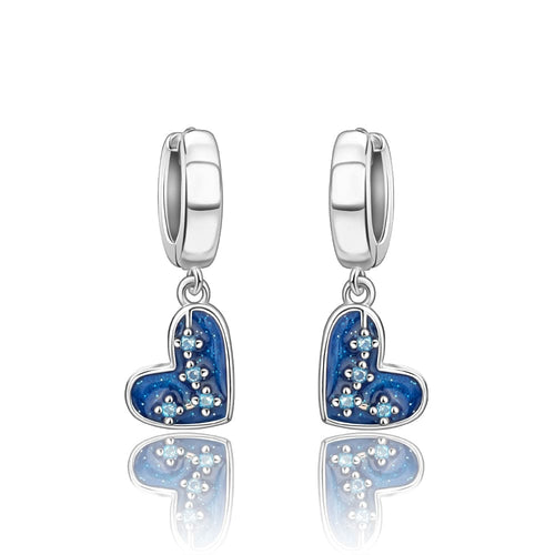 Blue Heart Drop Earrings with Sparkling Crystal Accents