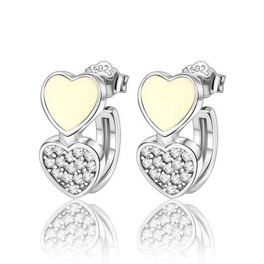 Double Heart Earrings with Yellow Enamel and Crystal Accents