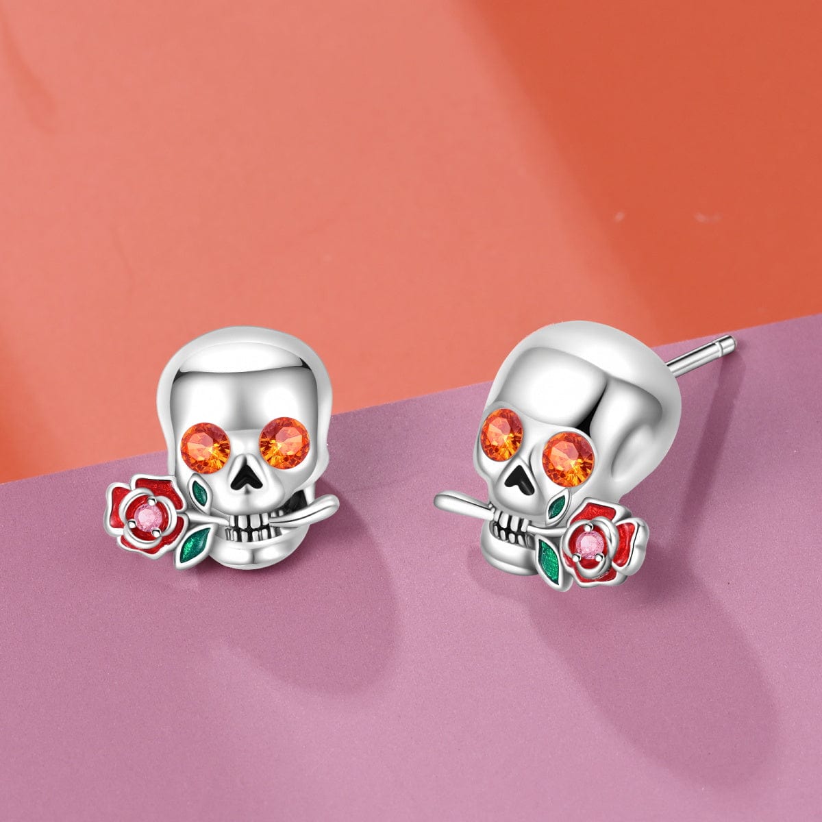 Skull & Rose Crystal fülbevaló zománcozott díszítéssel