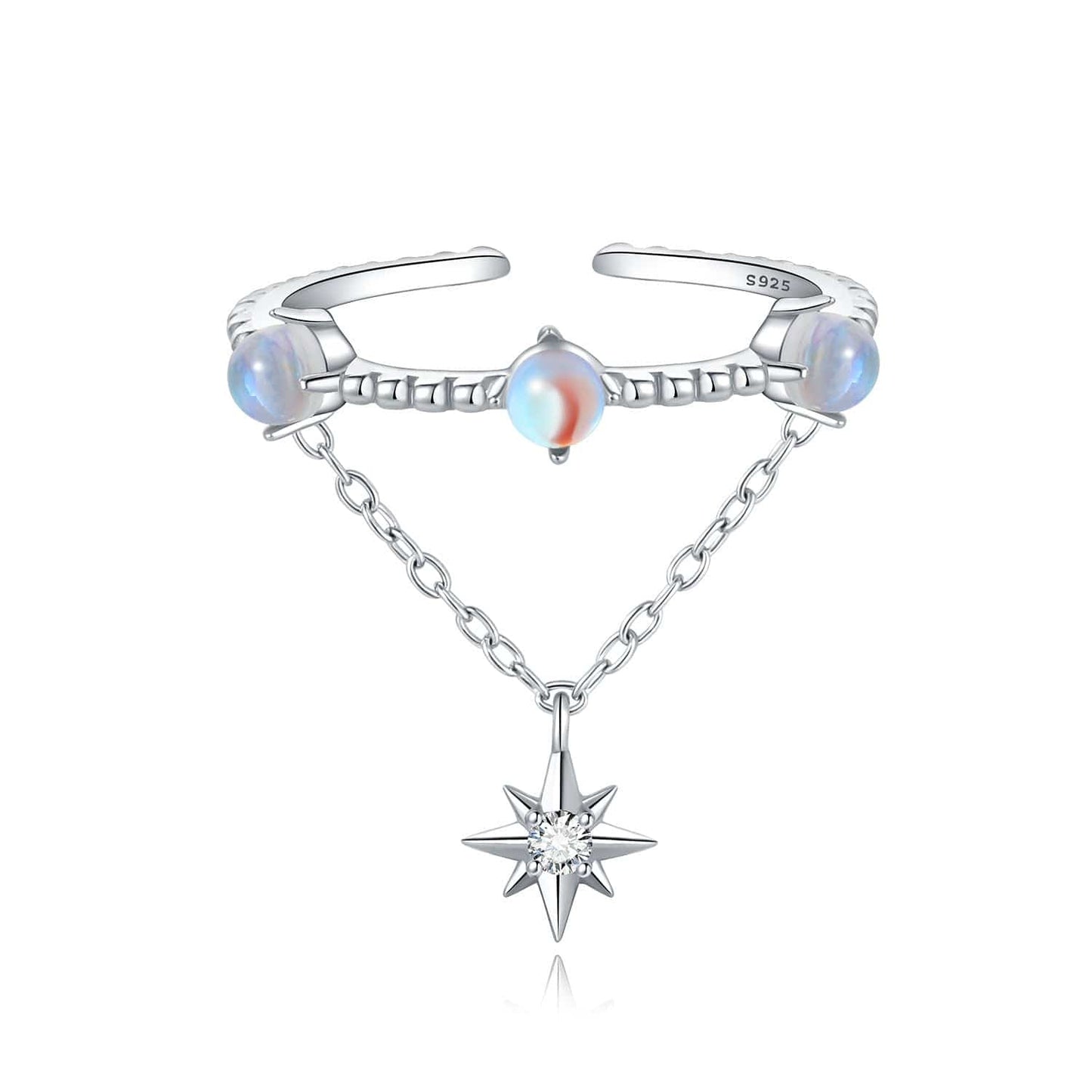 Lunar Glow Opal and Star Chain Ring