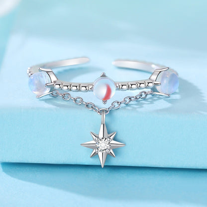 Lunar Glow Opal and Star Chain Ring