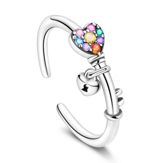 Rainbow Heart & Lock Sterling Silver Adjustable Ring